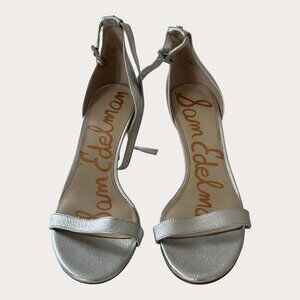 Sam Edelman Patti Heels - Silver Leather Sandals- Size 8